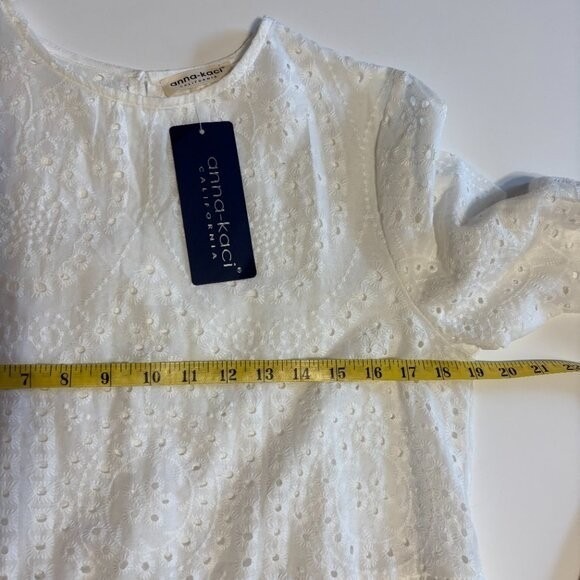 Anna-Kaci Womens Eyelet Dress Bell Sleeve Mini Babydoll Dress‎ Size Large Boho - Picture 5 of 9